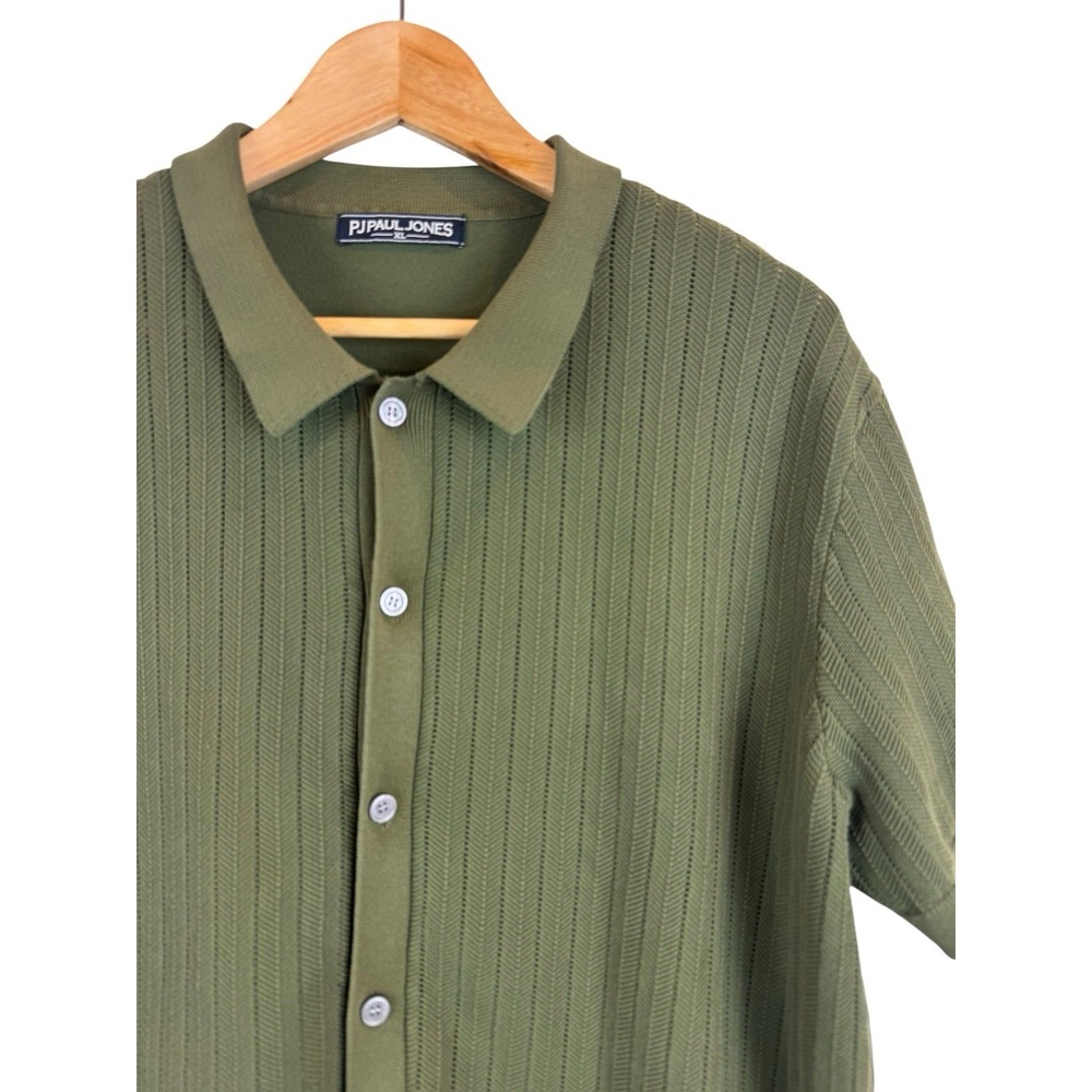 PJ Paul Jones Shirt Men's XL Polo Short Sleeve Knit Texture Preppy Ribbed Green
